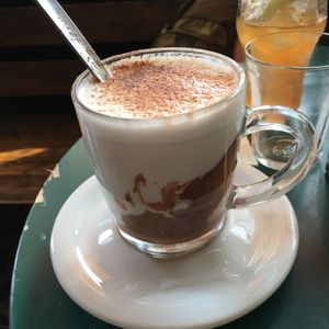 Delicious vegan hot chocolate and iced cinnamon cider at Cafe Bastet in Jerusalem