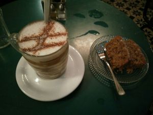 Hot chocolate and carrot cake! at Cafe Bastet in Jerusalem