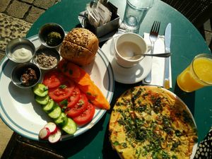 Vegan breakfast at Cafe Bastet in Jerusalem