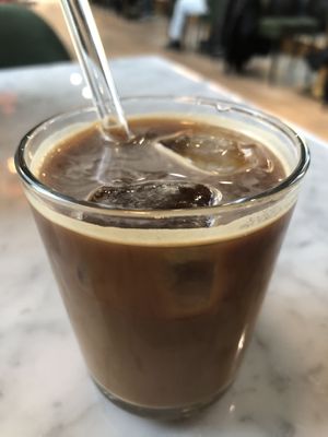 Iced decaf americano with oat milk  #Veganuary at The Green in Nuremberg