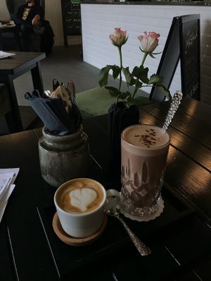 Cappuccino and Hot Kakoa (with homemade cashew milk!)  at The Green in Nuremberg