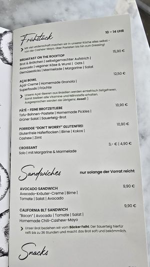 Ausschnitt aus dem Menü at The Green in Nuremberg