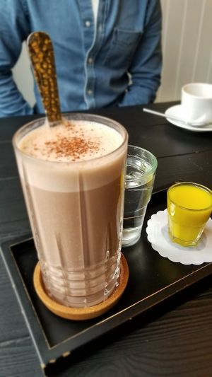Cashew Milk Hot Chocolate with Cold Ginger Shot at The Green in Nuremberg