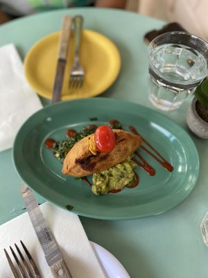 Pumpkin empanada!! Not sweet, savory and delicious - the guac and garnish were delicious too 🤤 at Jajaja Mexicana - Lower East Side in New York City