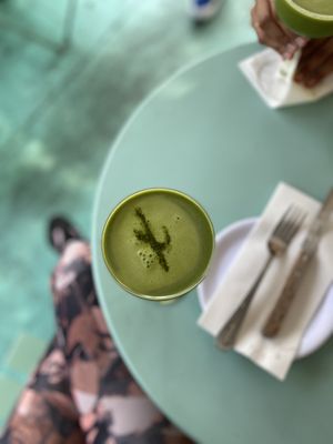 Coconut matcha reposado drink was BOMB 💣 and look at this adorable cactus 🌵!!! at Jajaja Mexicana - Lower East Side in New York City