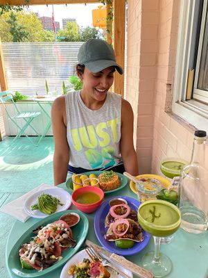 Pure joy after a 5k  at Jajaja Mexicana - Lower East Side in New York City