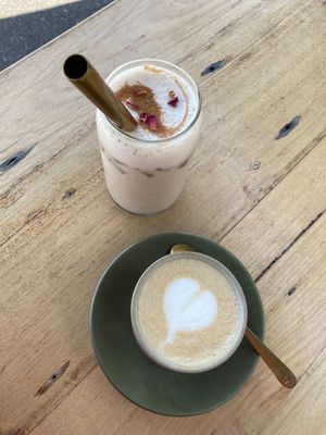 Coffee and iced chai latte at Conscious Cravings Co in Mordialloc