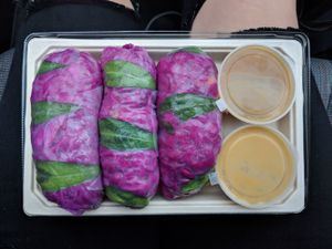 Rainbow rice paper rolls at Conscious Cravings Co in Mordialloc