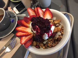 granola with coconut yogurt  and fruit - all vegan breakfast  at Be Bold Nundah in Nundah