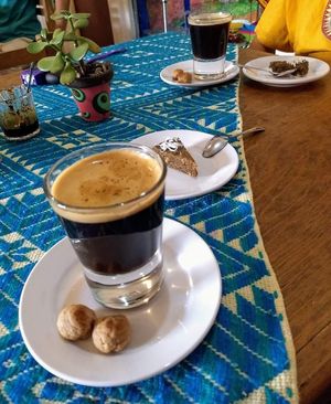Coffee with cardamom and raw vegan desserts at Suwa Restaurante Vegano in Queretaro
