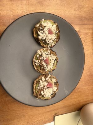 Sopes con pipián y setas  at Suwa Restaurante Vegano in Queretaro
