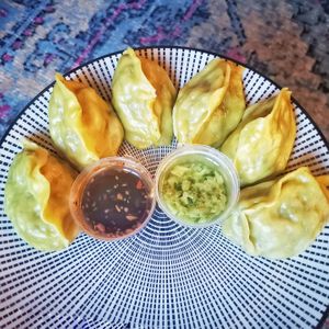 Vegan dumplings with sauces at Wei&Wei in Aachen