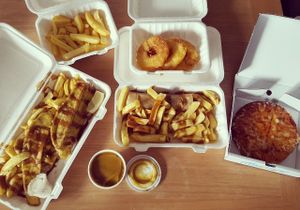 Various Vegan Choices at Land & Sea at Land and Sea Fish and Chip Shop in Polmont