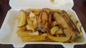 V-pud at Land and Sea Fish and Chip Shop in Polmont
