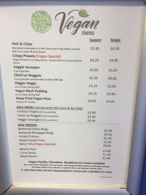 Their vegan menu at Land and Sea Fish and Chip Shop in Polmont