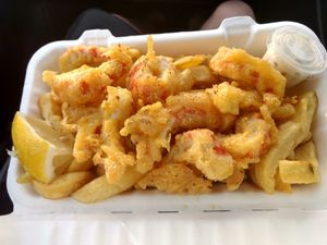 Spicy prawns at Land and Sea Fish and Chip Shop in Polmont