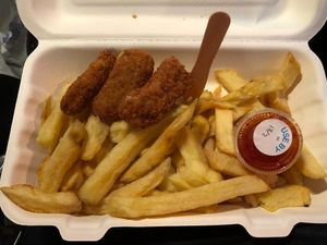 Vegan chicken nuggets and chips at Land and Sea Fish and Chip Shop in Polmont