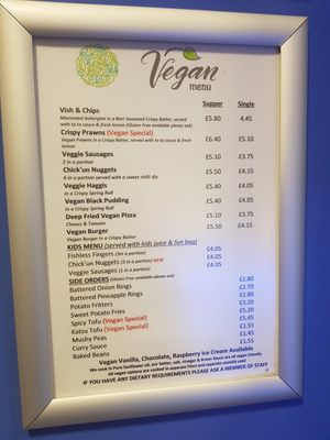 Full vegan menu in land and sea at Land and Sea Fish and Chip Shop in Polmont