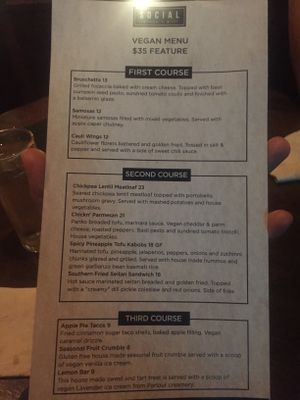 Vegan menu! at Social 242 in Kelowna
