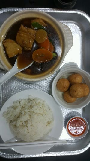 "cheese" balls and vege stew at Rice House 谷王栈( 粥大王) in Central Singapore