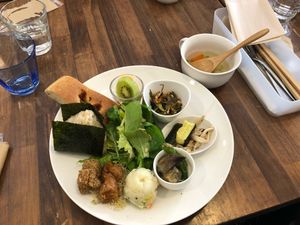 Lunch plate along with soup at Cafe Loop in Kawasaki