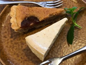 Cheese tofu cake and apricot cake (?) delicious at Cafe Loop in Kawasaki
