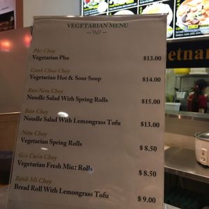 veg menu from the Vietnamese food stall  at Ponsonby Food Court in Auckland