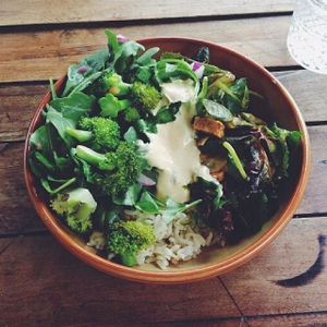 vegan lunch bowl at Friends of the Earth Cafe in Collingwood