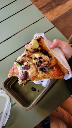 The charming orchestra of feta, olive, potato and kale at Friends of the Earth Cafe in Collingwood