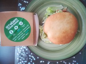 Take-away Big Band burger with mushroom patty at Epoch Vegan Burger in Budapest