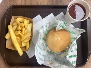 Caesar Burger with mushroom patty in menu at Epoch Vegan Burger in Budapest