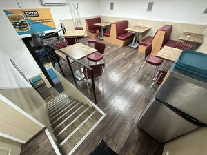 Upstairs seating   at Epoch Vegan Burger in Budapest