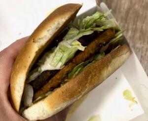 Pea protein (vegan meat) and mushroom patties Duplaluex burger   at Epoch Vegan Burger in Budapest