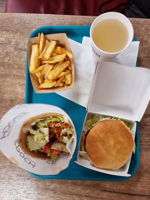 Slapjack, double burger, fries, mojito at Epoch Vegan Burger in Budapest