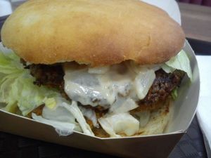 Bind band mushroom and oat burger at Epoch Vegan Burger in Budapest