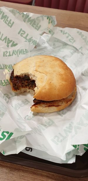 Csodaburger Gombás Pogácsa (Mushroom burger with BBQ sauce) 850Ft at Epoch Vegan Burger in Budapest