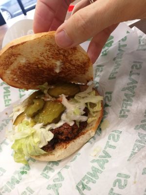 Mushroom burger at Epoch Vegan Burger in Budapest