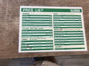 English menu at Epoch Vegan Burger in Budapest