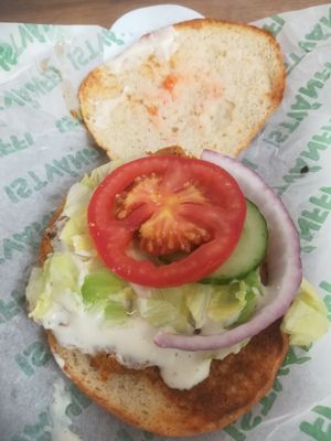 Caesar burger w/ oat patty at Epoch Vegan Burger in Budapest