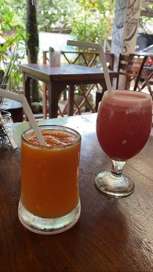 Papaya juice and watermelon juice  at No. 1 Dewmini Roti Shop in Mirissa