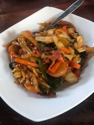 Deviled vegetables - nice and spicy! at No. 1 Dewmini Roti Shop in Mirissa