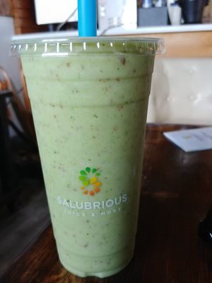 $7.99 Large Blissful Smoothie: Nice combination of sweet and greens. Contains Banana, Pineapple, Kale and Dates at Salubrious Juice & More in Frisco