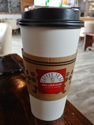 $4.49 Large Vanilla Latte with Almond Milk: Super Delicious. We often notice a burnt flavor with other places where we order vanilla lattes with, however this had great flavor and  at Salubrious Juice & More in Frisco
