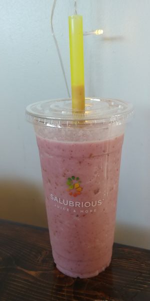 Large Strawberry Banana Smoothie with dates added at Salubrious Juice & More in Frisco