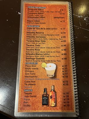 Menu  at NaturAle Cusco in Cusco