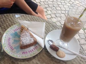 Zucchini cake and iced coffee at Cafe im Süden in Bad Toelz