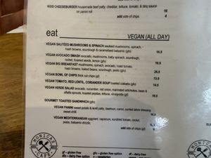 Vegan menu   at Monica's Cafe in Maleny