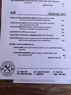Menu March 2026  at Monica's Cafe in Maleny