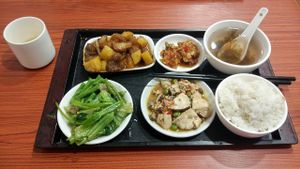 Lizhirou cao tan / litchi friend mock meat dinner set at HeYa Penglai Vegetarian Restaurant in Fuzhou