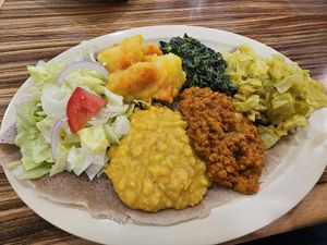 Queen Sheba Signature Vegetarian Combo (actually vegan) at Queen Sheba in Sacramento